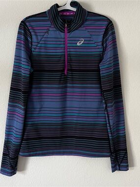 ASICS Striped Quarter-Zip Performance Top Sz S